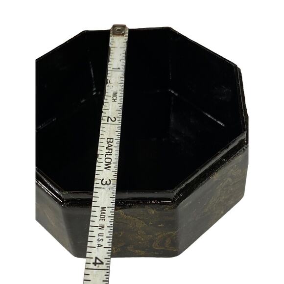 Vintage Black Hexagonal Lacquer Floral Trinket Lidded Jewelry Box Home Decor - Picture 9 of 10